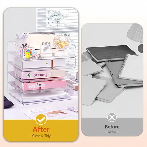 Gawerk Desk Organizer Stackable Desk Paper Letter Tray Organizer Office Desktop File Paper Holder Book Storage Organization Rack (Clear, 4 x Standard Entry)