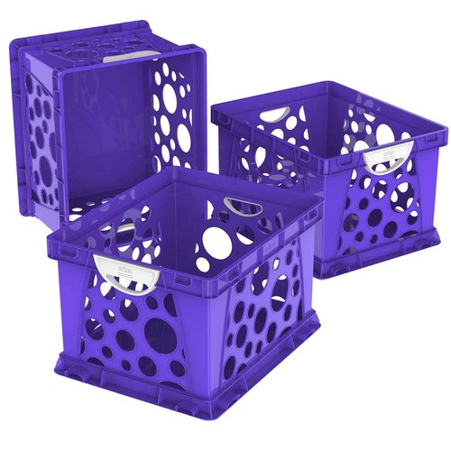 Storex Premium File Crate with Molded Handles – Letter and Legal Document and Folder Storage, Purple/White 3-Pack (61754C03C)
