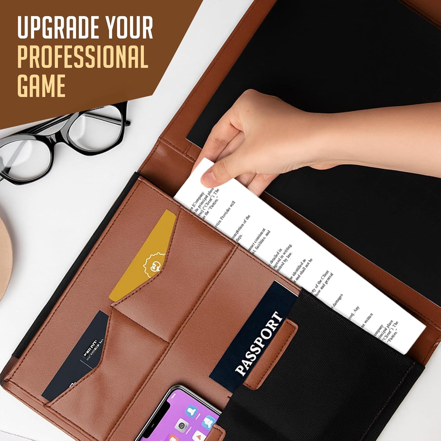 STLYIO Trifold Padfolio - Magnetic Closure with Stretchable Compartment for Tablet & Documents | Includes Notepad & Gift Box