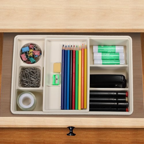 PATIKIL Desk Drawer Organizer Tray, Adjustable Drawers Organizers with Sliding Top Tray for Office Stationery Home, White
