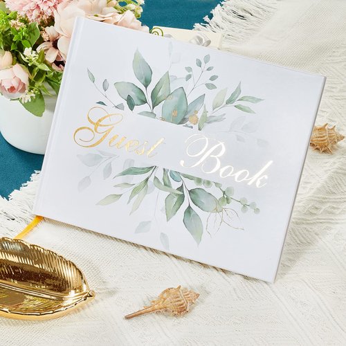 TRULIVA Wedding Guest Book - Guest Sign in Book - Wedding Reception Registry Book - Hard Cover, 7" x 9" (Eucalyptus Gold Foil, Book)