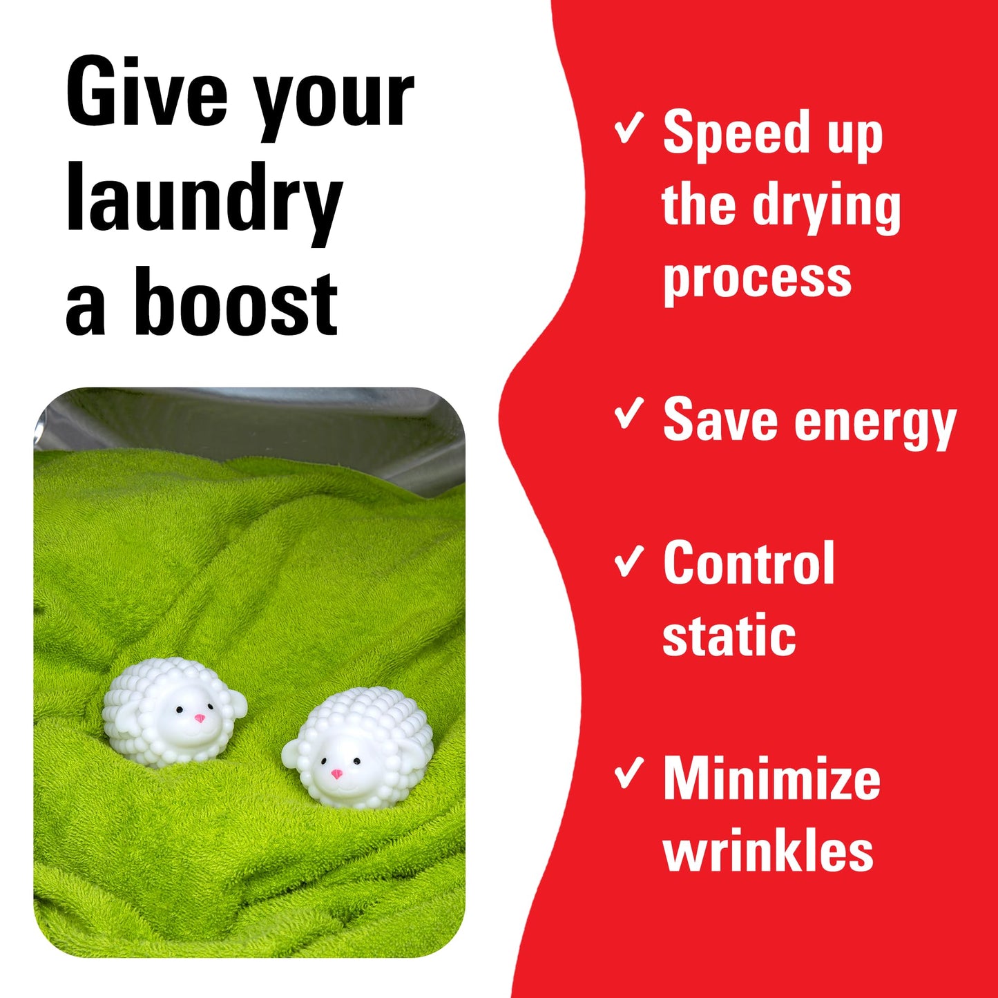 Kikkerland Set of Two Reusable Dryer Buddies for Laundry – Fabric Softener Dryer Balls – Control Static, Remove Wrinkles, Dry Clothes Faster, Lambs