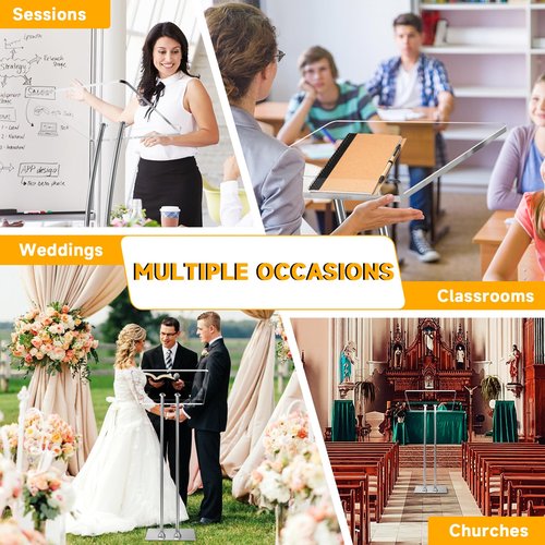 Vakiorn Acrylic Podium Lectern with Iron Stable Bottom, Pulpits for Churches with 10MM Thickened Acrylic Countertop, Multi Function Pulpit for Modern Classroom Music Concert Wedding Conference Event