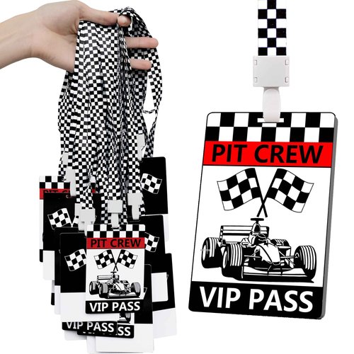 50 Sets Racing VIP Pass Cards with Racing Lanyards Bulk PVC VIP Pass Cards with White and Black Lanyards for Event Gamer Race Car Theme Birthday Party Fast One Party Supplies（Black）