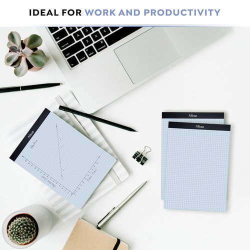 Alitte Graph Paper Pad, Pack of 12, White Letter Size - 4x4 Quad Grid Paper, Easy-Tear Perforations, 8.5 x 11 Cardboard Backing - Graph Notepads for School, Office -50 Sheets per Pad
