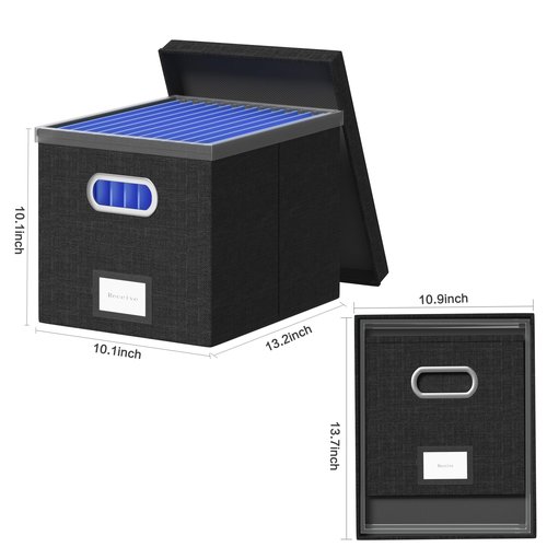 GRSQYS File Organizer Box File Boxes for Hanging Files with Lid Set of 3 Decorative Hanging Folders Letter Size Organizer with One-Piece Plastic Frame Slides (13.2 * 10.1 * 10.1in(3Pack), Black)