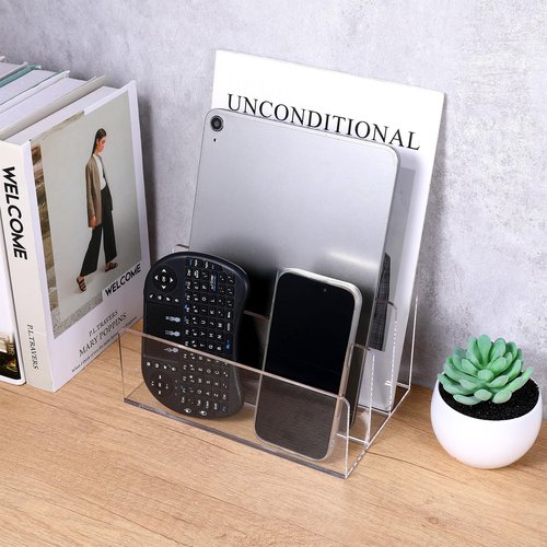 JOUTYFOR 2Pcs Acrylic File Holder 3 Sections, File Organizer Clear Desk Organizer File Holder Sorter Mail Organizer Letter Holder for Envelopes, Electronics