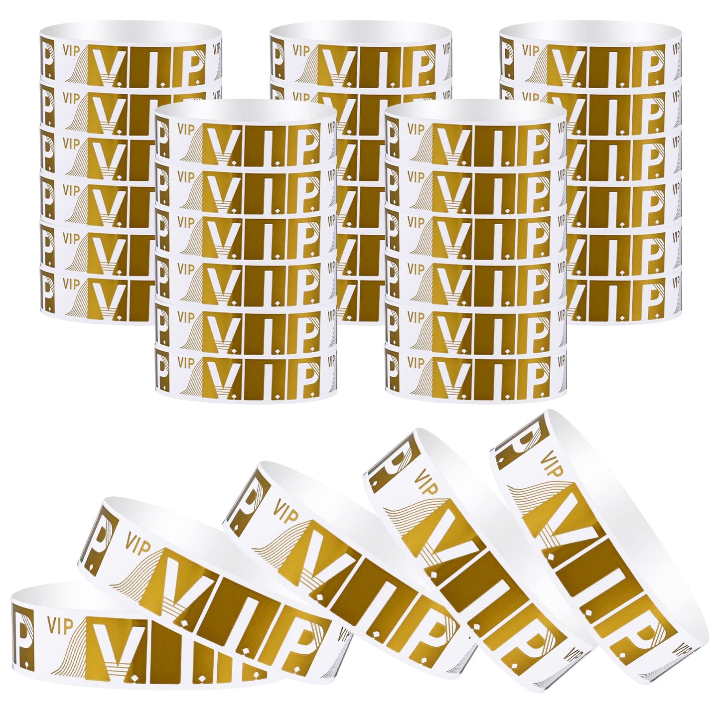 100 Pcs VIP Wristbands for Events Waterproof Paper Bracelets Lightweight Event Wristbands for Party Concert Club Amusement Park Festivals (Gold)