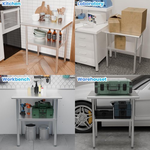 Regine Stainless Steel Prep Table - Heavy Duty NSF Commercial Work Table with Adjustable Under Shelf | 24x30in