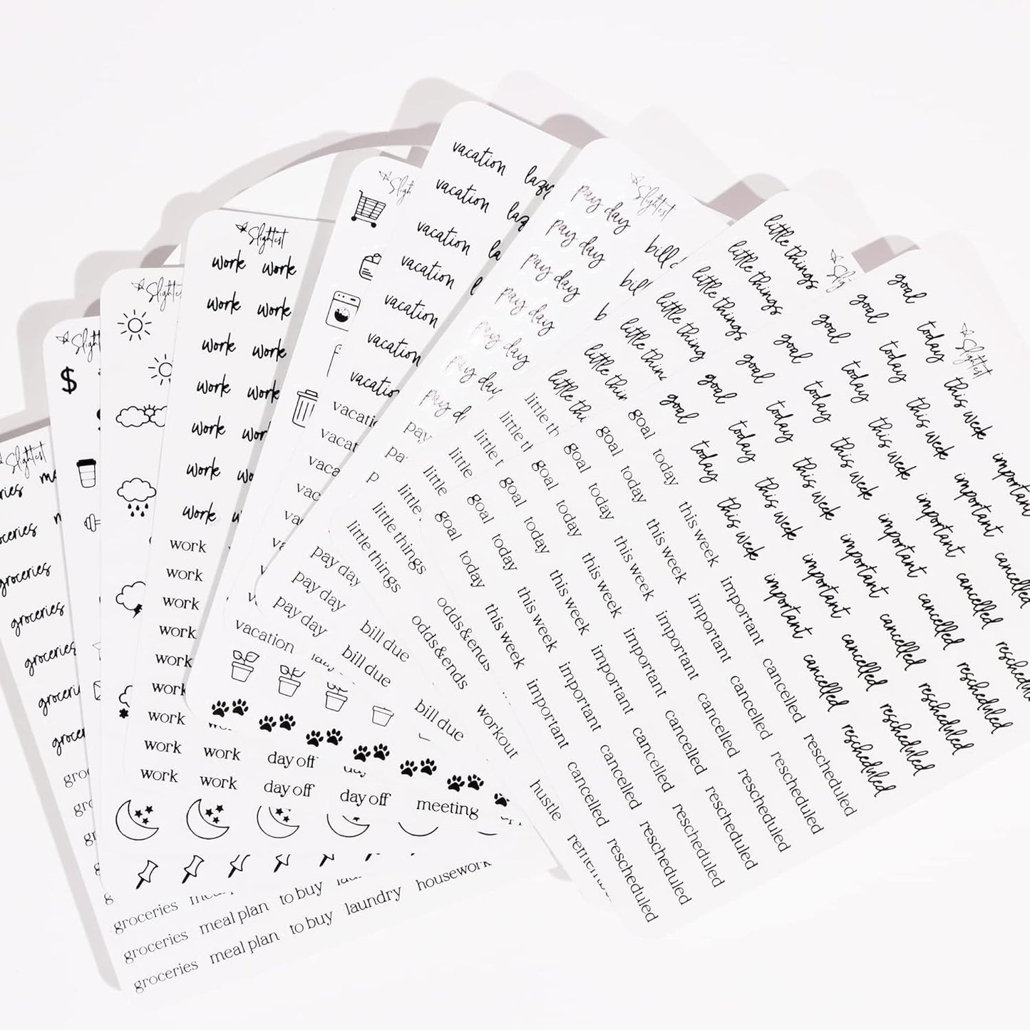 Clear Black Foil Planner Stickers - Functional Icons & Words for Easy Organization | Over 600 Stickers Included
