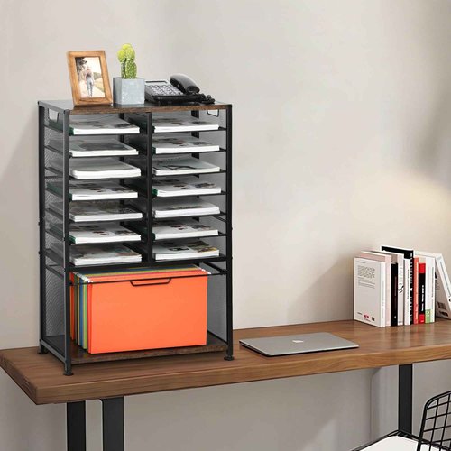 EasyPAG Rolling File Cart with 14 Slot Mail Organizer, Under Desk Storage with Hanging File Rack for Letter/Legal Folders, Mobile Filing Cabinet Printer Stand for Office Home Classroom, Black
