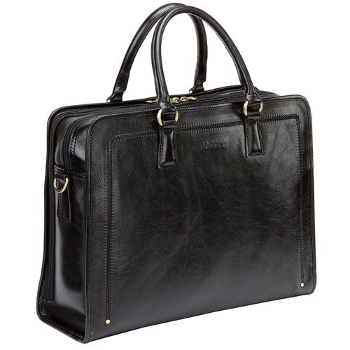 Banuce Genuine Full Grains Italian Leather Briefcase for Women Lawyer Bag 15.6 Inch Laptop Work Bag Black