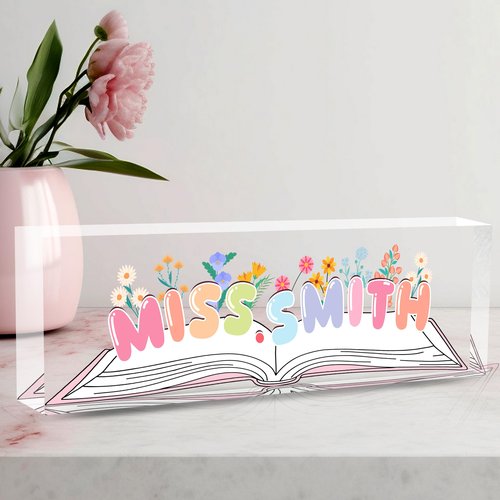 Teacher Name Plate for Desk, Desk Name Plate Personalized Acrylic Office Desk Decor, Teacher Appreciation Gifts The Office Gifts for Teacher