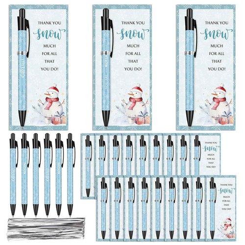 Sayglossy 48 Sets Employee Christmas Appreciation Gifts Bulk Snowflake Snowman Sublimation Ballpoint Pens Thank You Xmas Cards with Ties Christmas Gift Ideas for Office Staff Team Coworker Volunteer