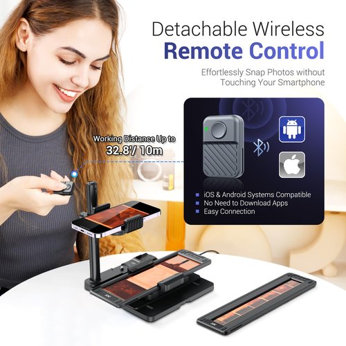 JJC Mobile Film Scanner Digitizer Set for 35mm 120 Negative Film to Digital, with 11 Level LED Backlight & Phone Clip & Magnetic 35mm 120 Negative Film Holder