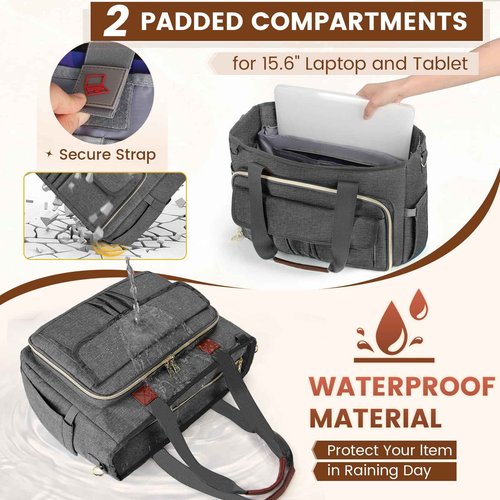 RAINSMORE Teacher Tote Bag 15.6 inch Laptop Bag for Women Work Bags Nurse Bag Lightweight Laptop Tote Computer Messenger Shoulder Bags with Insulated Pocket, Professional Laptop Briefcase