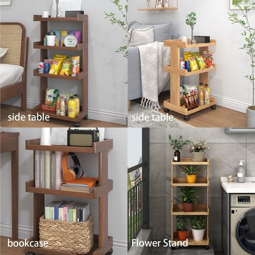 Solid Wood Rolling Library Book Cart,Mobile Bookshelf on Wheels Bookcase Under Desk Office Cart for Home Office Wooden Bookshelf Sideboard Storage Rack Side Cabinet(Walnut-B,2Tier)