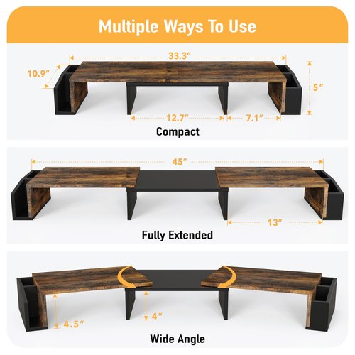 Simple Houseware Desk Dual Monitor Stand Riser with Drawer, Rustic Brown