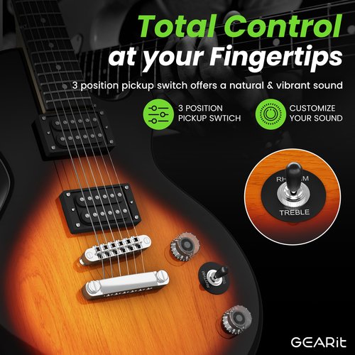 GEARit GI-155 Valley Series, 39" Electric Guitar Set w/Amplifier, H-H Pickups with Coil Split, All-Inclusive Starter Kit with Tuner, Gig Bag, and Guitar Strap, Cable, Picks, Strings - Tobacco Burst