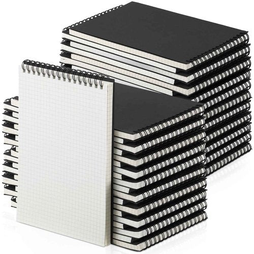 Engrowtic 48 Pack Graph Paper Spiral Notepad A5 Top Wirebound Notepad Grid Notebook Steno Pads Memo Notebook Grid Paper 140 Pages for Writing Sketching Drawing Office Supplies (Black)