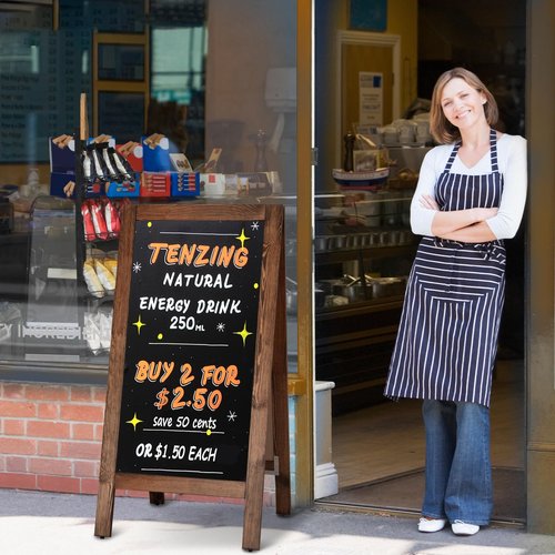DOLLAR BOSS A Frame Chalkboard Sign 40'' x 20'' Double-Sided Magnetic Sildwalk Sandwich Board Rustic Pine Wood Frame Menu Board for Outdoor, Café, Wedding, Business with 8 Markers, Brown
