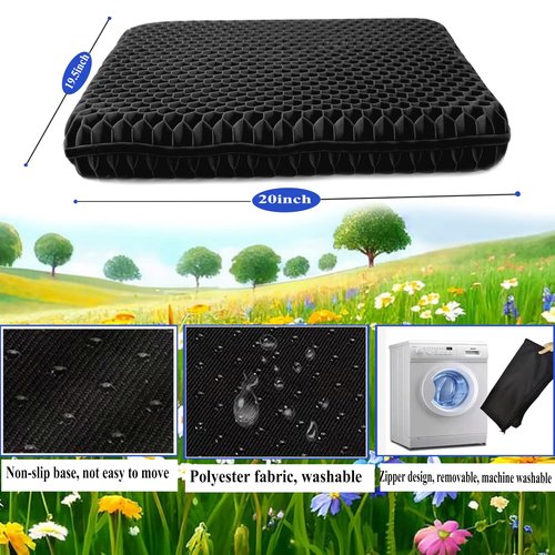 Auvivasital Plus Size Gel Seat Cushion for Long Sitting, Extra Large and Thick, Seat Cushion for Back, Hip, Sciatica, Tailbone Pain Relief, Use for The Office, Wheelchair, Car, Stadium.(Black)