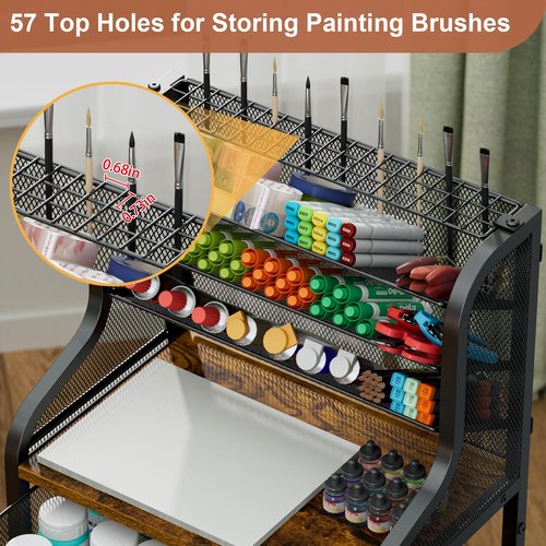 Large 7-Tier Rolling Utility Cart with Drawer, 40.15in Tall Metal Craft & Art Storage Organizer with Lockable Wheels, Storage for Art Studio, Drawing Room, Paints & Supplies