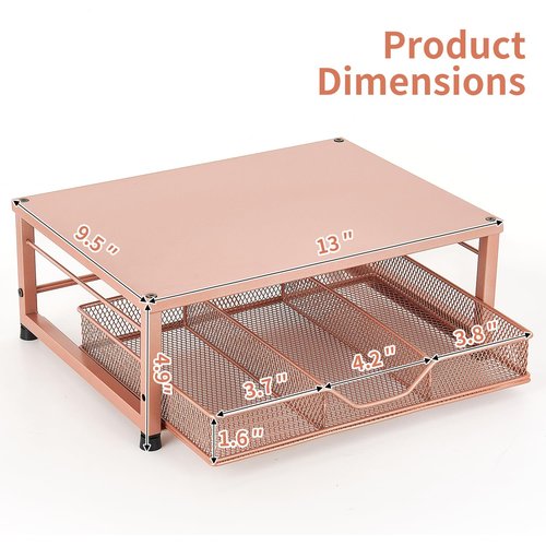 Gugsey Small Monitor Stand Riser, Laptop Riser, Metal Mesh Desk Organizer, Desk Top Storage and Organization with Drawer for Computer, Desktop, Printer, Coffee Set and Office Supplies (Bronze)