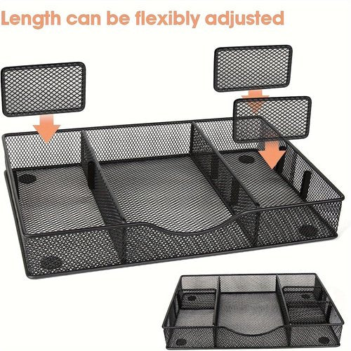VyGrow Desk Drawer Organizer Tray, Metal Mesh Drawer Organizers Office, 6 Adjustable Compartment, Desk Organizer Tray for Home Office 12.87L x 8.73D x 1.96H inch, Black, 1PC Medium