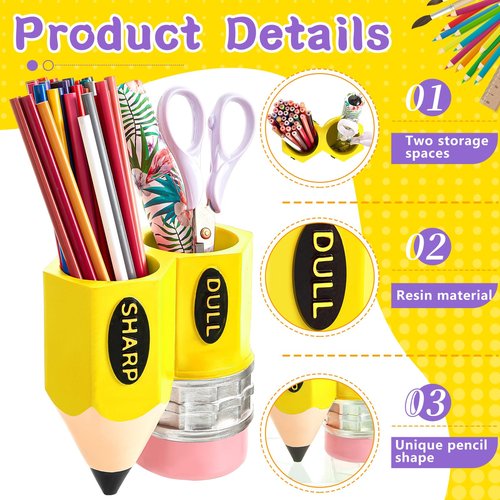 Cholemy Pencil Shaped Pen Holder Funny Pencil Dispenser Container Storage Organizer for Students, Teachers, Office, Desk Gift(Yellow)