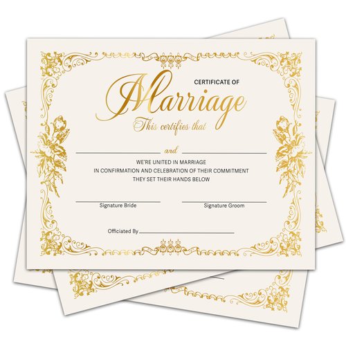 Marriage Certificates with Gold Foil Edges - 8 x 10 Inches Blank Certificate Paper Wedding Certificates Blank Marriage Certificate for Wedding Ceremony Proposals - A10