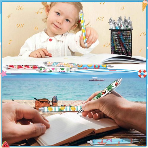 Sinload 100 Pcs Summer Hawaiian Gel Ink Pens Bulk Black Ink Cute Retractable Gel Pens Summer Pens for swimming pool Office School Home Party Decorations Gifts Supplies