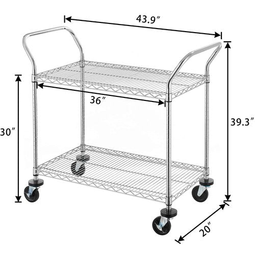 Finnhomy 2-Tier Commercial Grade Rolling Cart, Heavy Duty Utility Cart, Carts with Wheels and Handles, Kitchen Cart on Wheels, Metal Serving Cart with 500 lbs Capacity, Shelf Size 20" D x 36" W, NSF