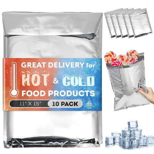 APQ Supply Needle-Punched Cotton Insulated Mailers, 11 x 15 Inches. 10 Pack Aluminium Insulated Thermal Mailers. Thermal Bags for Cold and Hot Food. Self-Adhesive Shipping Bags for Food, Cosmetics