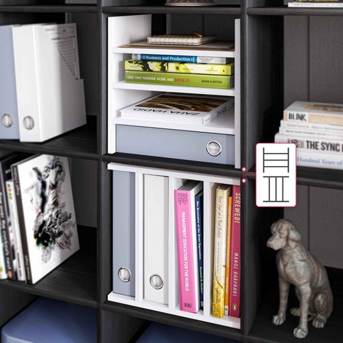 Ballucci 4-Tier Paper Sorter and File Organizer for Desk, Wood Mail Sorter, Fits into IKEA Kalax and ClosetMaid Cube Storage Shelves, Paper Tray, Mail Holder Stand for Classroom, Office, White