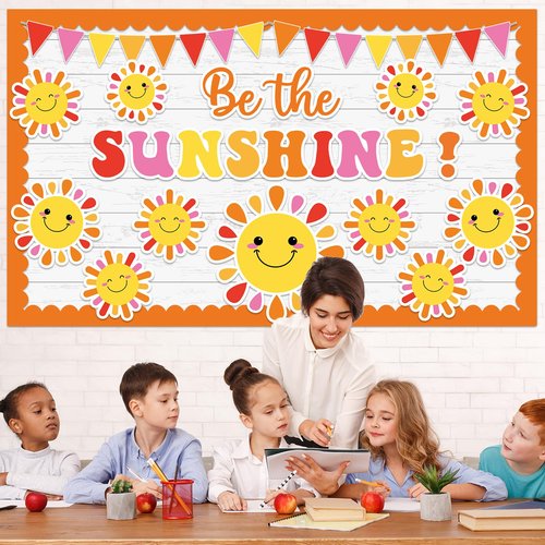 Sun Bulletin Board Set Sunshine Bulletin Board Decorations Be The Sunshine Paper Cutouts Classroom Decorations for Summer Back to School Office Home Chalkboard Decor Wall Door