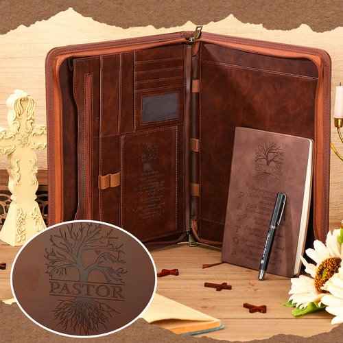 3 Pcs Christmas Religious Christian Gifts Pastor Appreciation Gifts Leather Portfolio Christian Bible Prayer Journal For Men Women Scripture Pen Notebook Bible Study Supplies(Pastor)