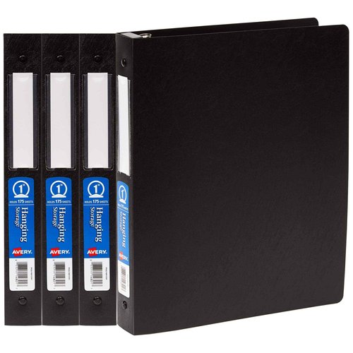 Avery Hanging Storage Flexible 3 Ring Binders, 1" Round Rings, 175-Sheet Capacity, Black, 4 Pack (17708)
