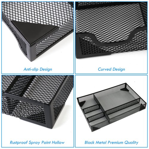 EsOfficce Desk Drawer Organizer,Metal Mesh Drawer, 5 Grid Large Space,Multi-use Desk Organizer Storage Box Set for Office,Home,School Supplies,12.2 x 8.3 x1.8 Inches