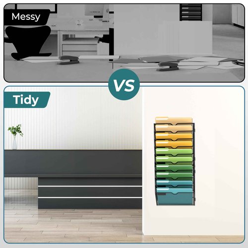 SUPEASY 10-Tier Wall File Organizer Mesh Office Mail Holder, Hanging Wall Organizer Magazine Rack for Office Black