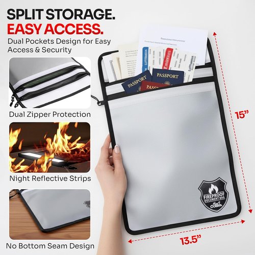 Mart Cobra Fireproof Document Bag - Waterproof Storage for Important Papers | Secure Zipper Closure