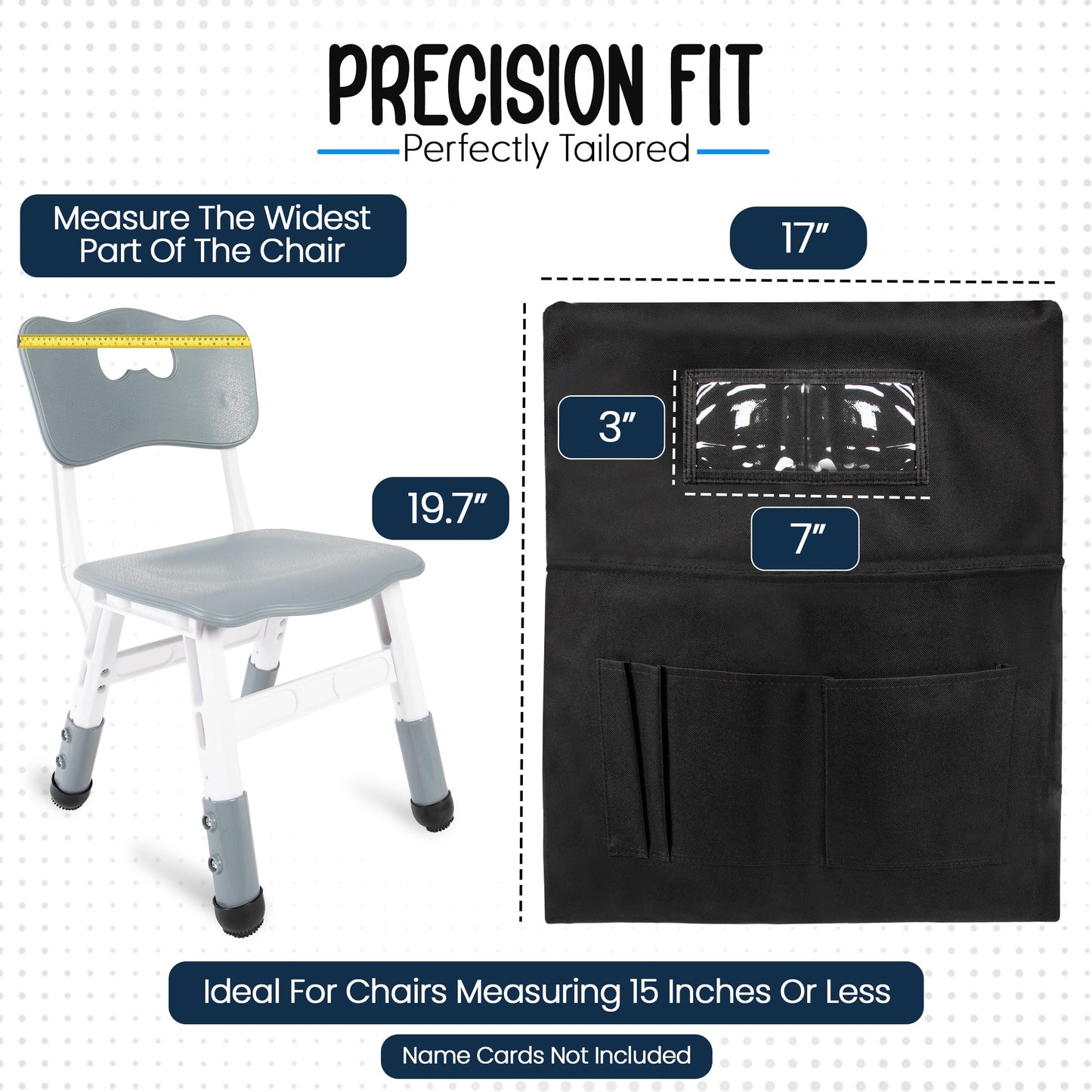 Essex Wares - Pack of 12 Chair Pockets for Classrooms Black 17" Wide x 19.7" Tall - Spacious Student Chair Pockets - Chairback Pocket Chart - Classroom Chair Pockets Suitable for Most Classroom Chairs