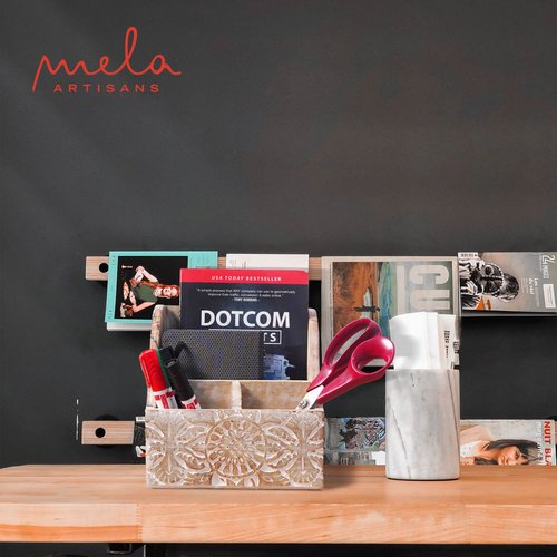 Mela Artisans Natural Wood Letter Holder for Desk w/Rustic Touch - Hand-Craved Wooden Desk Organizer - Multi-Purpose Wood Desk Organizer - Portable Shelf for Desk - 7.2” x 5.1” x 7.3”