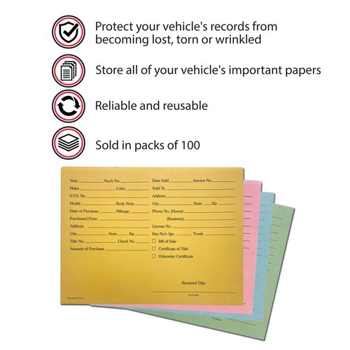 EZ Line Printed Vehicle Deal Record Envelopes 9x12 Jackets 100 Pack (Light Blue Simple)