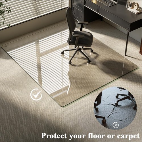 ZENOMIRRIS 46"x55" Glass Chair Mat for Carpet - Tempered Glass Floor Mat Heavy Duty Hard Floor,1/5" Thick Clear Office Chair Mat Computer Floor Mat with 4 Anti-Slip Pads