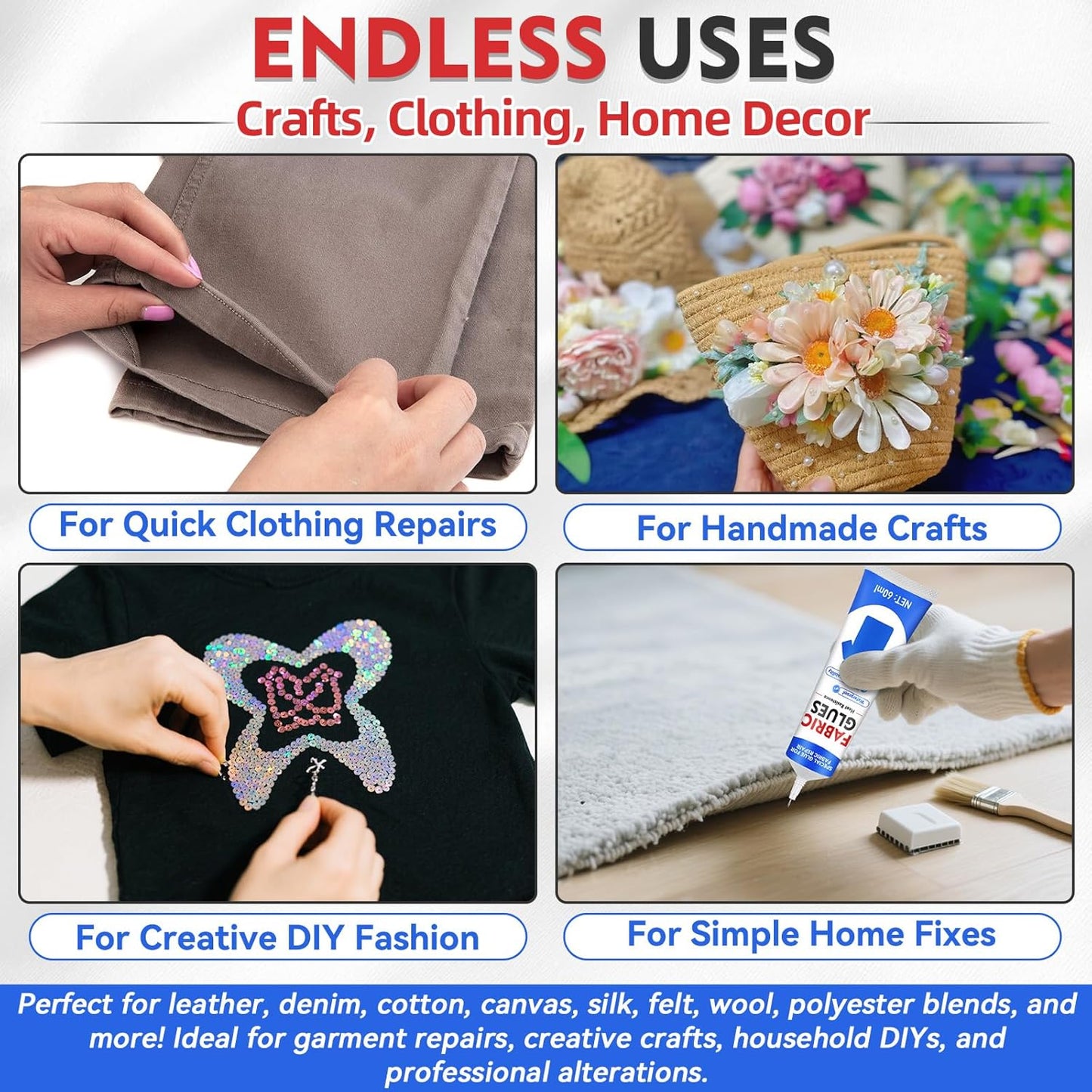 Skiennix Fabric Glue - Permanent 50 ML Washable Clear Adhesive for Clothing, Denim & Textiles