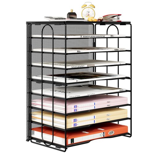 Solinxe 8 Tier Paper Organizer, Mesh Vertical Desk File Organizer, Sliding Letter Tray Mail Sorter, Office Organization and Classroom Storage, Assembly Required, Black