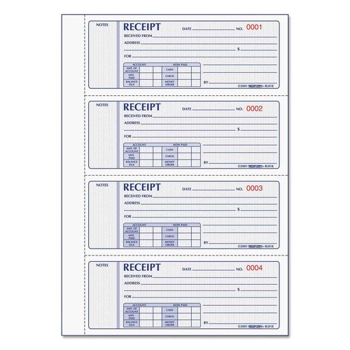 Rediform® Prestige Money Receipt Book, Hardbound, Carbonless, 200 Numbered Triplicates, 4/Page, 10.75" x 7.625" (8L818)