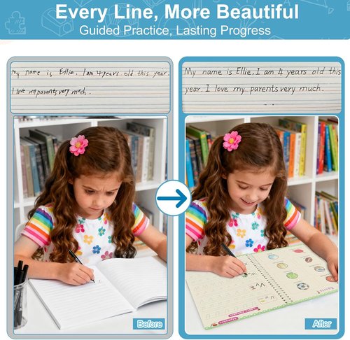 Magic Grooved Writing Practice Books - Reusable Handwriting Copybook for Kids Ages 3-8 | Large Size