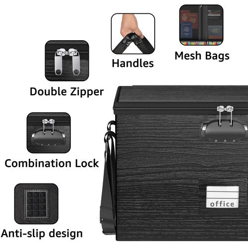 ROSONG Fireproof Document Box File Organizer - Portable Locking Filing Storage Box with Handle Waterproof for Hanging Letter/Legal Folder Important Document